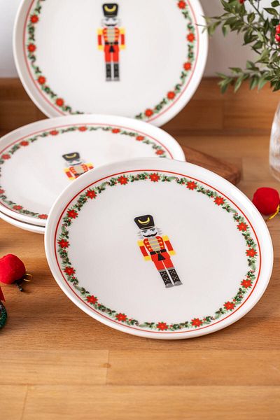 FH finehome Lead Soldier Porcelain Set of 4 Christmas Cake Plates 21 cm
