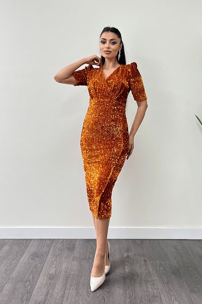 giyimmasalı Mustard Velvet Sequin Jacket Dress
