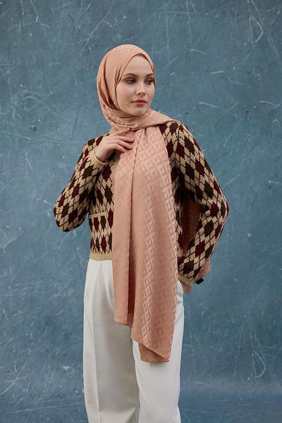 İpekhan Fall Winter Silky Jacquard Shawl - Honey Foam 9019-17