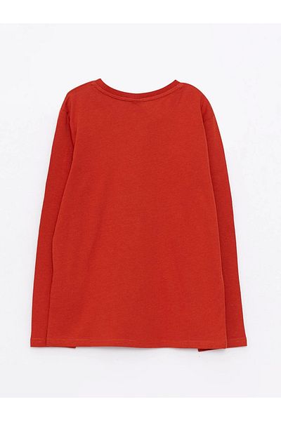 LC Waikiki Lcw Kids Orange Crew Neck Printed Sequin Embroidered Long Sleeve Cotton Boys T-Shirt