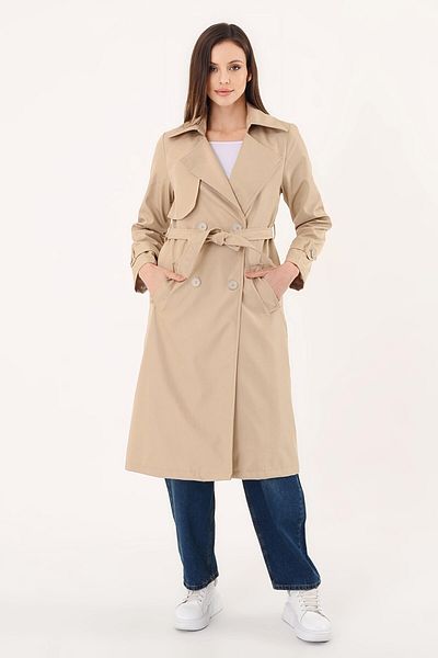 Hazel Women's Double Breasted Collar Beige Trench Coat