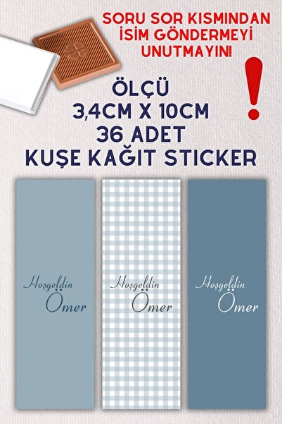 fırsatlar diyarı Özel Isimli Sargı Çikolata Etiketi Yapışkanlı 3,5 X 10cm Kuş...