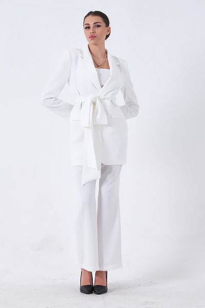 Feminist Crop Trousers Jacket Triple Set Ecru0106308