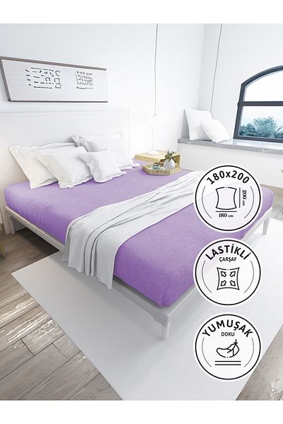 FAVORA Lilac King Size Elastic Combed Cotton Bed Sheet