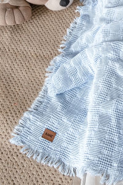 Kanz Melis Blue Baby Blanket - 100% Cotton, 90X120 Waffle Pike