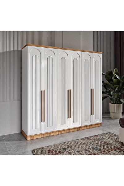 GuneyStore Ücretsiz Montaj Flora 6 Kapaklı Komple MDF Gardırop - Elbise Dolabı