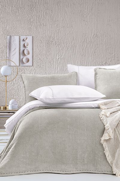 Yataş Set cuvertură de pilota King Linen Double - Gri cu dungi, crem