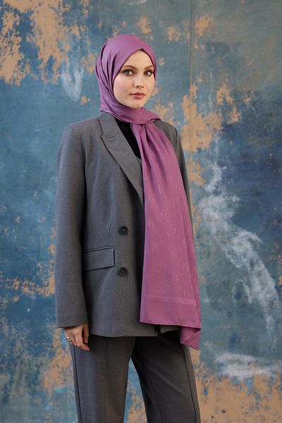 İpekhan Fall Winter Silky Jacquard Shawl Lilac 9018-19