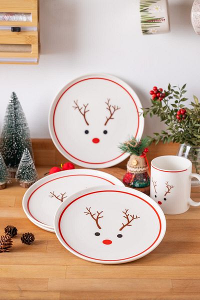 FH finehome Reindeer Porcelain Set of 4 Christmas Cake Plates 21 cm