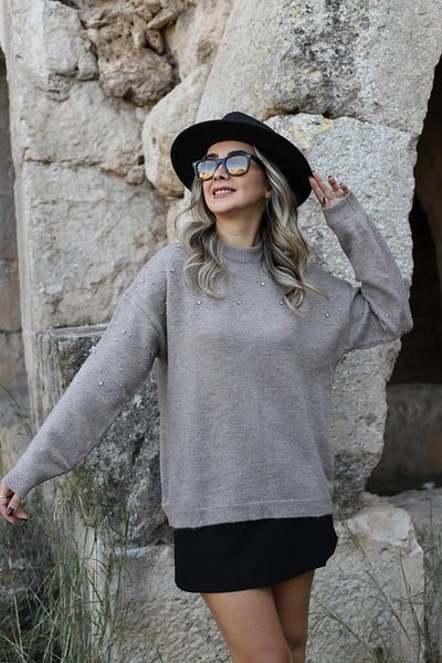 bytugcekaya Пуловер с норка, разпръснати камъни, стандартен размер