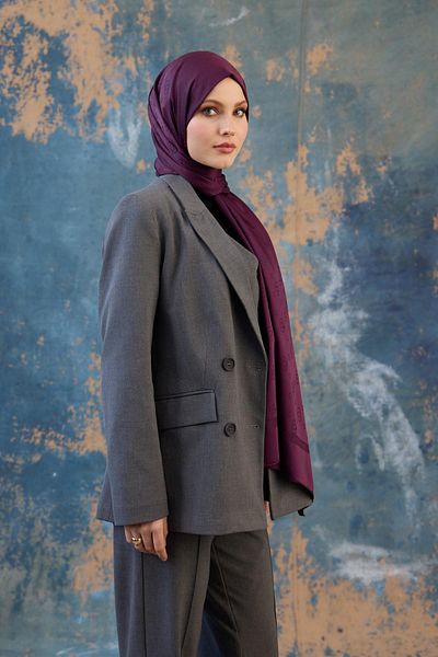 İpekhan Fall Winter Silky Jacquard Shawl Plum 9018-11