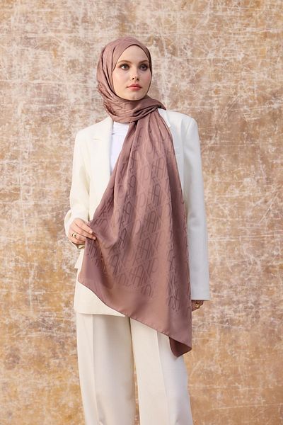 İpekhan Milky Brown Jacquard Μεταξένιο Σάλι - Φθινόπωρο Χειμώνας 9020-23