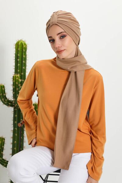 Aisha's Design Turban de iarnă cu eșarfă, b-80ıv, maro lapte
