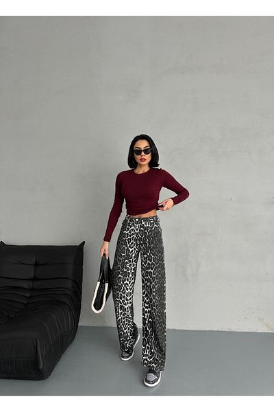 Zeo Basic Leopard Print Zeo Basic Wide-Leg Pants - Khaki