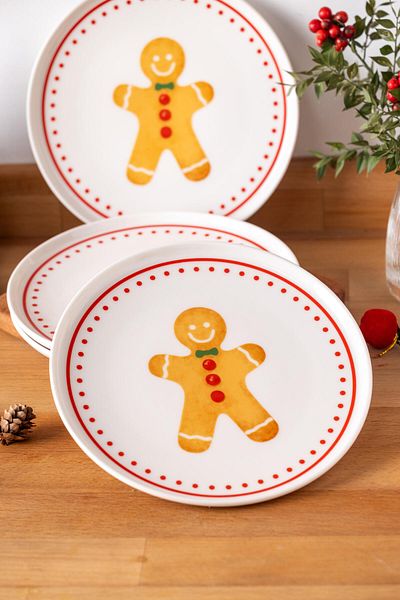 FH finehome Set of 4 New Year's Cookies Porcelain Plates with 21 cm Wide