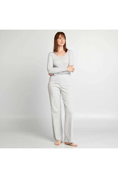 KIABI بنطلون بيجاما واسع الساق مضلع باللون الرمادي