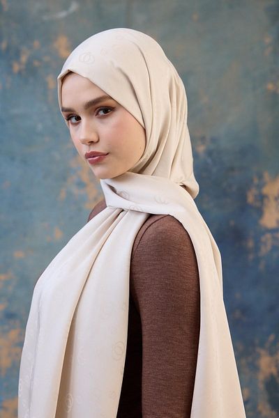 İpekhan Ecru Silky Jacquard Shawl - Φθινόπωρο Χειμώνας 9018-27