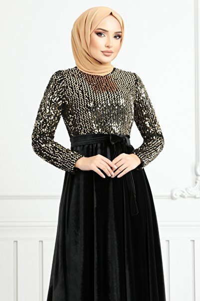 ModaMerve Sequined Velvet Evening Dress 2015Efy931-M Gold