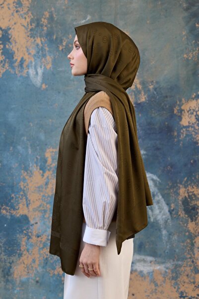 İpekhan Khaki Silky Jacquard Shawl - Fall Winter 9018-02