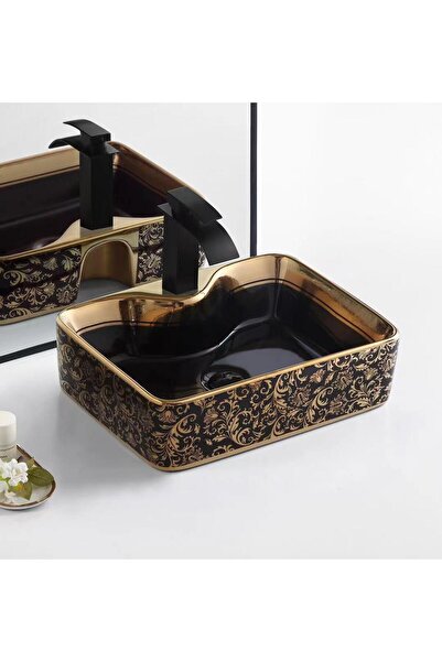 PUROSER Finike Black Gold Tezgah Üstü Seramik Lavabo