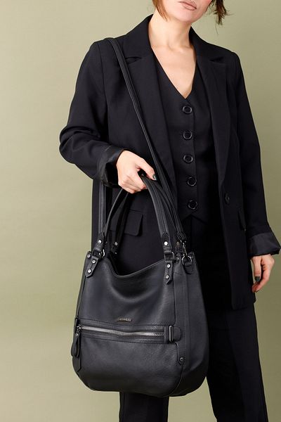 Getcho Lisvel Women's Zippered Large Black Shoulder Bag and Crossbody Bag Large Volume Daily Stylish Convenient