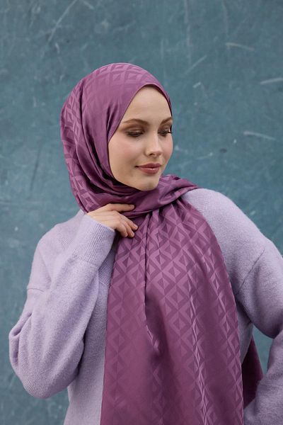 İpekhan Fall Winter Silky Jacquard Shawl Lilac 9019-19