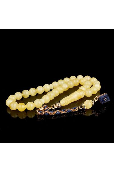 Tesbihsepetim Dark Blue Color Zircon Stone Silver Tasseled Drop Amber Prayer Beads