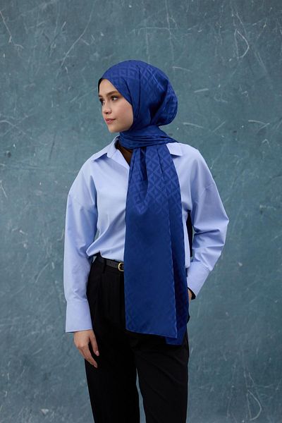 İpekhan Şal Jacquard Mătăsos Albastru - Toamna Iarnă 9019-05