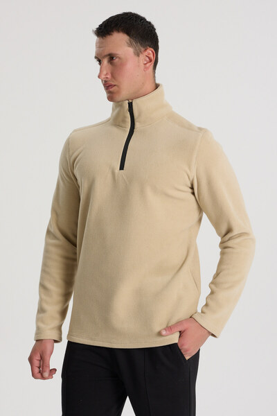 Perché Men's Half Zipper Stand Collar Non-Pilling Cold-Proof Fleece