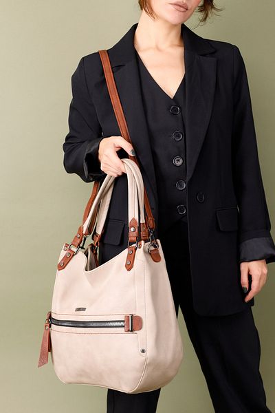 Getcho Lisvel Women's Zippered Large Beige Shoulder Bag and Crossbody Bag Large Volume Daily Stylish Convenient