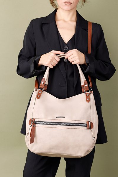 Getcho Lisvel Women's Zippered Large Beige Shoulder Bag and Crossbody Bag Large Volume Daily Stylish Convenient