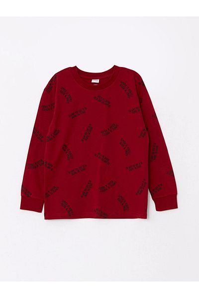LC Waikiki LCW Kids Claret Red Άνετη εφαρμογή Crew Neck εμπριμέ μπλουζάκι για αγόρια