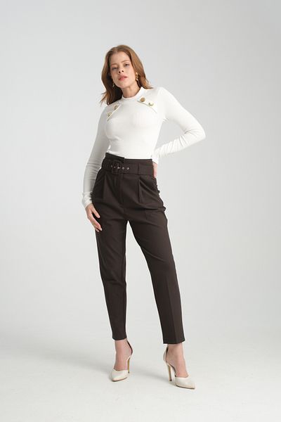 Lisirru Women's White Long Sleeve Gold Button Detail Half Turtleneck Blouse