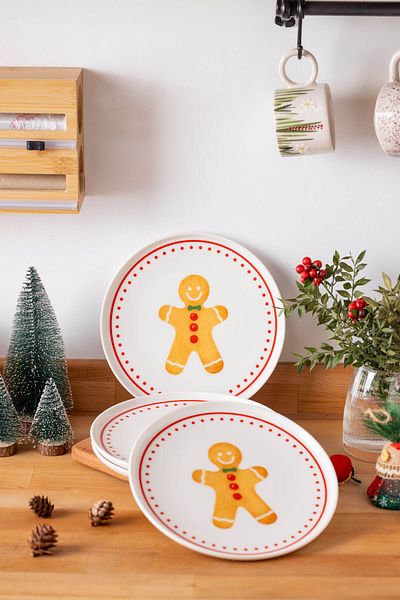 FH finehome Set of 4 New Year's Cookies Porcelain Plates with 21 cm Wide