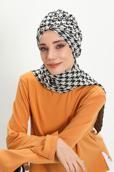 Aisha's Design عمامة بونيه منقوشة مع وشاح شتوي، b-80div