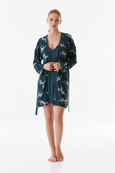 Fulla Moda Zebra Desenli Askılı 2 Li Gecelik Takımı