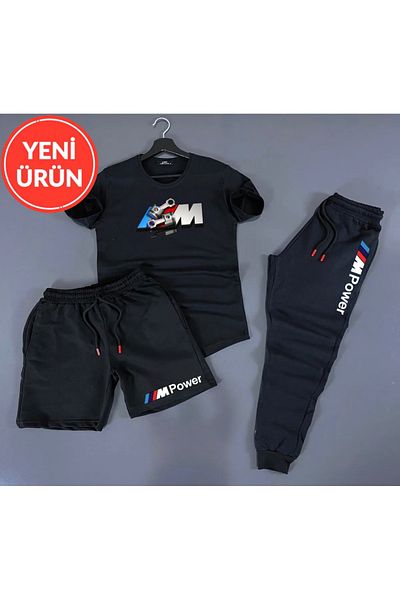 NEW TRENDY COLLECTİON Σετ αθλητικής φόρμας 3 τεμαχίων με λογότυπο οχήματος - Σορτς και THSHORT
