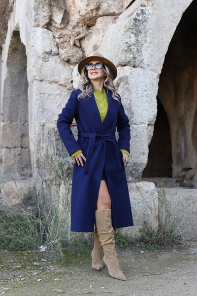 bytugcekaya Navy Blue Lined Cashew Coat