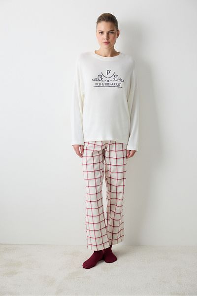 Penti Aria Ecru Checked Cut Pants Sleepwear Bottoms