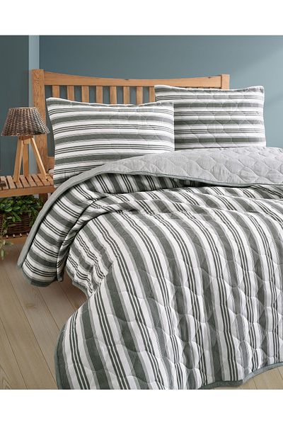 luxtex Double Quilted Striped Patterned Fiber Filled Multi-Purpose Bedspread
