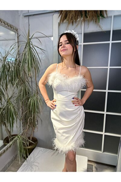 Abiye's STRAPLEZ MİDİ SATEN NİŞAN SÖZ İSTEME EVDEN ÇIKMA BEKARLIĞA VEDA BEYAZ NİKAH ELBİSESİ  IŞILTILI