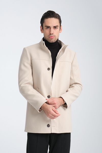 Frappoli Ανδρικό παλτό Cashmere - Όρθιος γιακάς, Φερμουάρ, Κανονική εφαρμογή