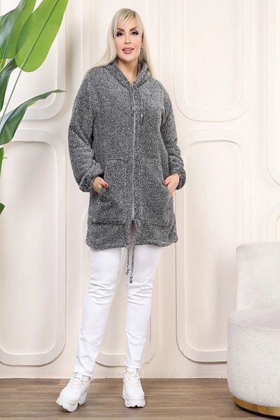 xlargebutik Oversized Shirt Light Grey, Zippered with Capsson, Full Flexible Polastrick Cardigan