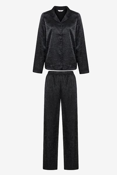 Penti Black Satin Black Shirt Pants Pyžama Set