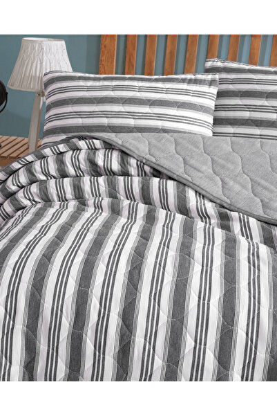 luxtex Çift Kişilik Kapitoneli Çizgili Desenli Elyaf Dolgulu Çok Amaçlı Yatak Örtüsü