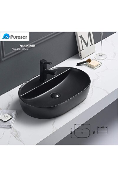 PUROSER Letoon Siyah Tezgah Üstü Çanak Lavabo