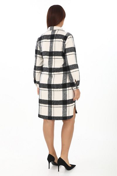 etselements White Long Sleeve Shirt Dress - Lumberjack Fabric with Slits and Pockets 7072