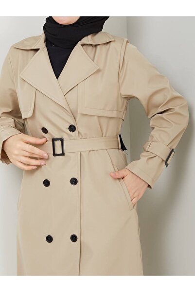 RACE FASHİON Tesettürlü Kruvaze Yakalı Kemerli Su Geçirmez Trençkot RC1103056