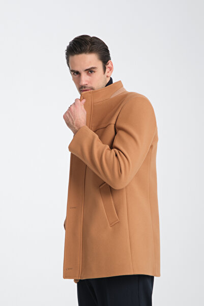 Frappoli Dik Yaka Erkek Kaşe Kaban Fermuarlı Regular Fit