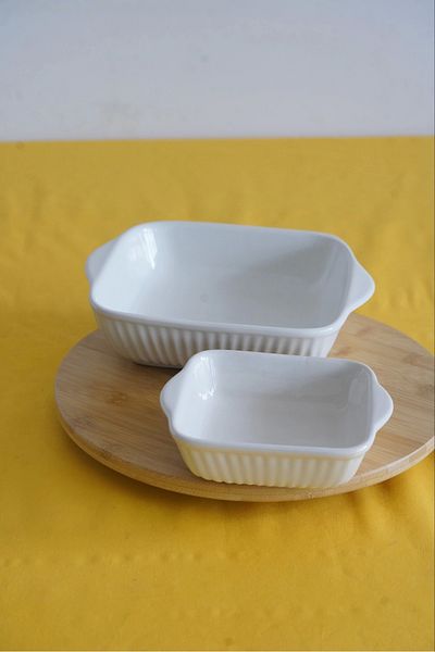 Panayır Home 2-Piece Square Ecr Ceramic Oven Dish - 21cm